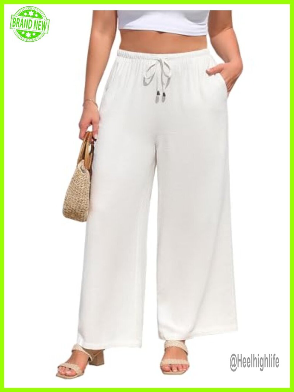 Plus Size Linen Wide Leg Palazzo Pants with Pockets